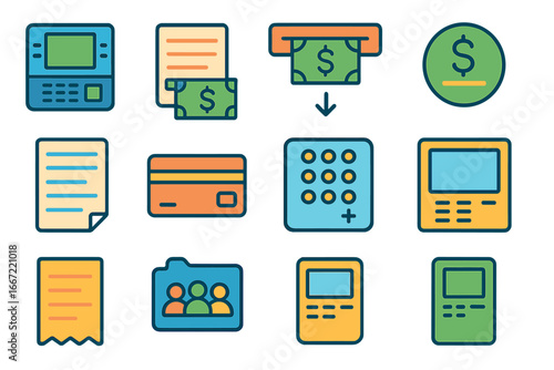 Finance, banking linear icon set. money, payment, credit card, bank icons linear collection