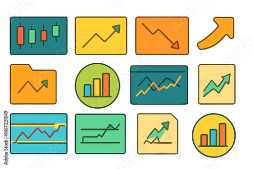 Finance, stock market line icon set: charts, investment, trading essentials collection