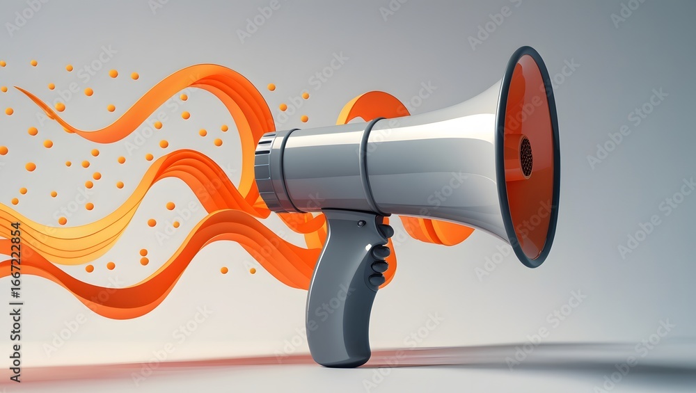 Fototapeta premium Modern Corporate Style Megaphone with Abstract Orange Waves 