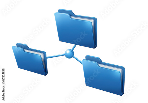 Isolated 3D Render of Networked Folders, Data Sharing and File Management Concept