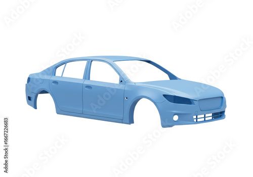 Isolated Blue Car Body Shell, Automotive Manufacturing Concept