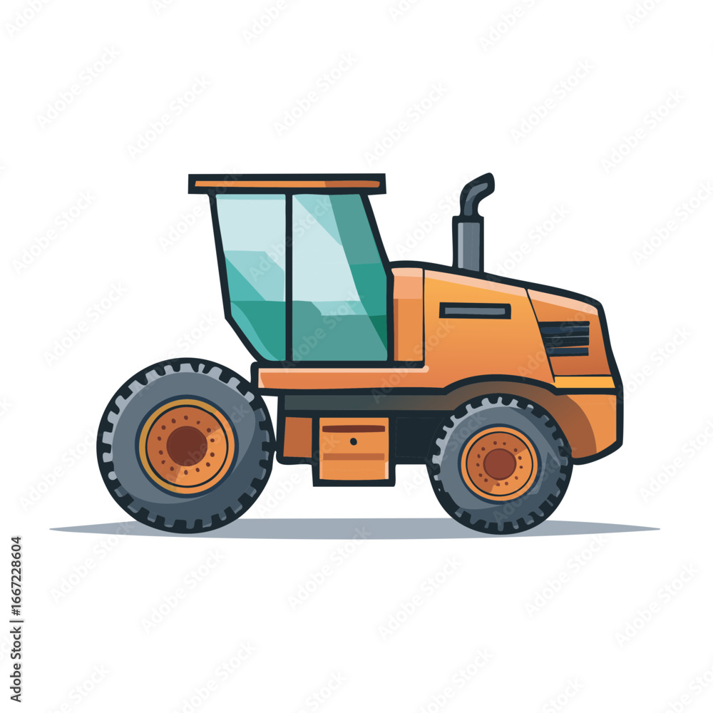 Fototapeta premium Orange Farm Tractor or Construction Vehicle Vector Illustration