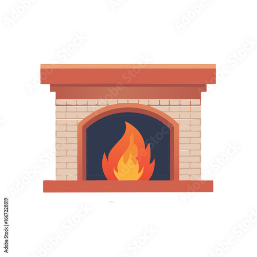 Warm glowing fire in a cozy brick fireplace vector illustration for home comfort