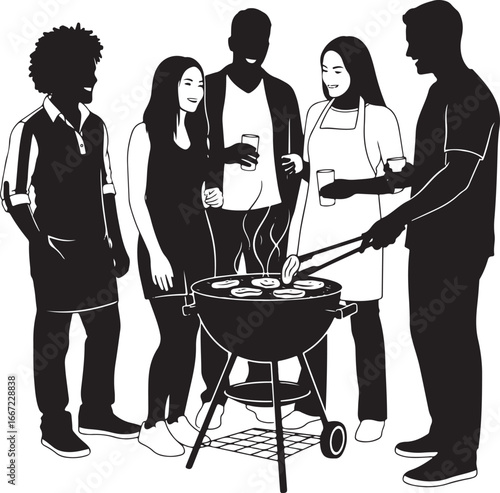 Diverse group of friends enjoying a barbecue party together grill