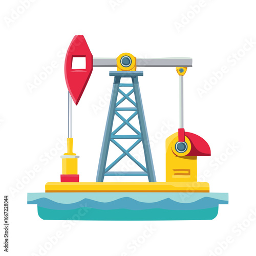 Flat design oil pumpjack illustration for energy production and petroleum industry