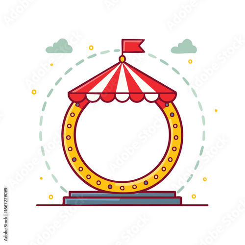 Playful Circus Tent Canopy Circular Frame with Stage and Blank Copy Space