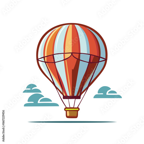 Colorful hot air balloon soaring in the sky with clouds