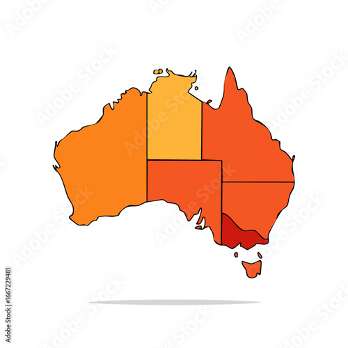 Stylized Colorful Map of Australia Showing State Boundaries