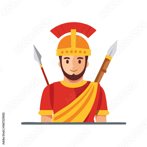 Illustration of a smiling Roman Soldier with Spear and Shield