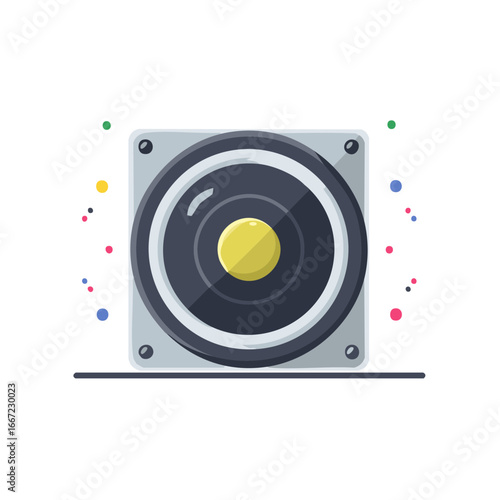 Loudspeaker flat design icon with colorful dots representing sound waves for party and music themes