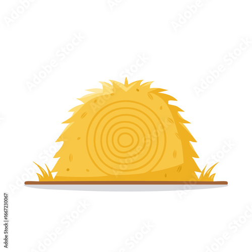 Golden Hay Bale with Circular Pattern and Grass Illustration