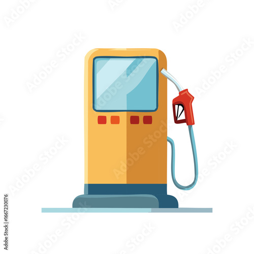Stylized Yellow Gas Pump with Dispenser Nozzle Cartoon Vector Illustration