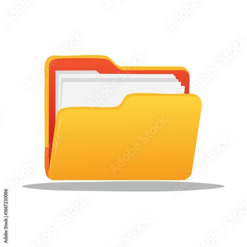 Open Orange Folder with Stacked Paper Documents and Red Tab Detail