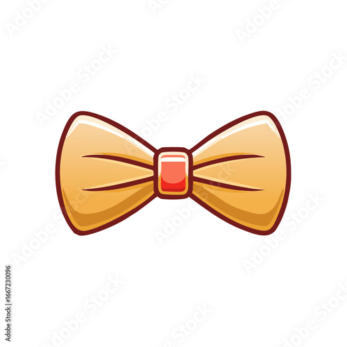 Yellow bowtie illustration with red center, cartoon style isolated on white