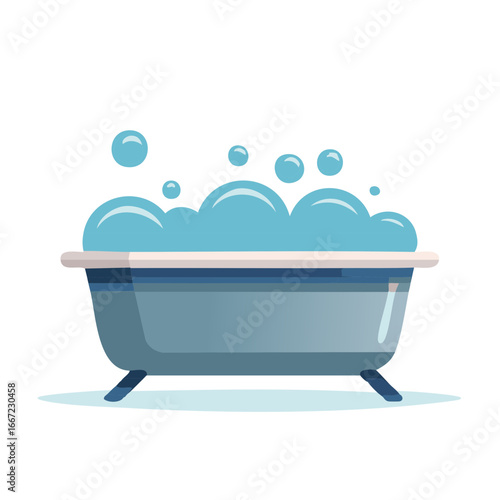 Bathtub filled with soap suds bubbles for relaxation and hygiene