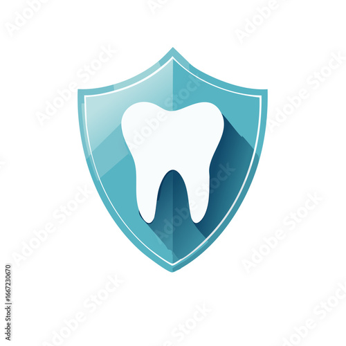 White Tooth Silhouette in a Blue Shield Frame; Dental Protection, Oral Health, Hygiene