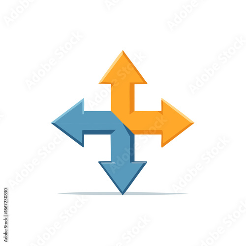 3D directional arrow icon with four paths pointing up down left and right