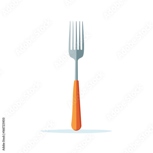 Modern minimalist gray four tined fork with vibrant orange handle design