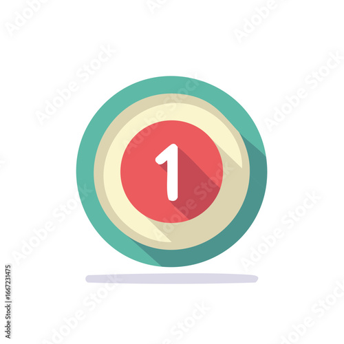 Vector illustration of number 1 within a circle, with drop shadow effect.