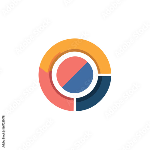 Abstract 3D Doughnut Chart with Orange Salmon and Blue Segments
