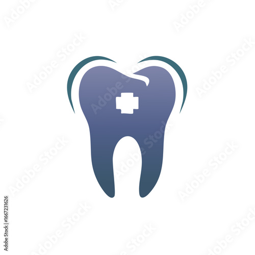 Dental health symbol with a tooth and a medical cross for dental care services