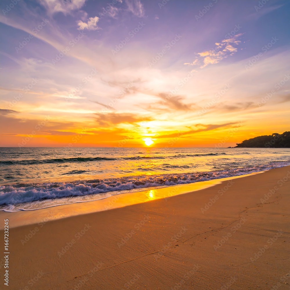 Obraz premium Golden sunset beach scene