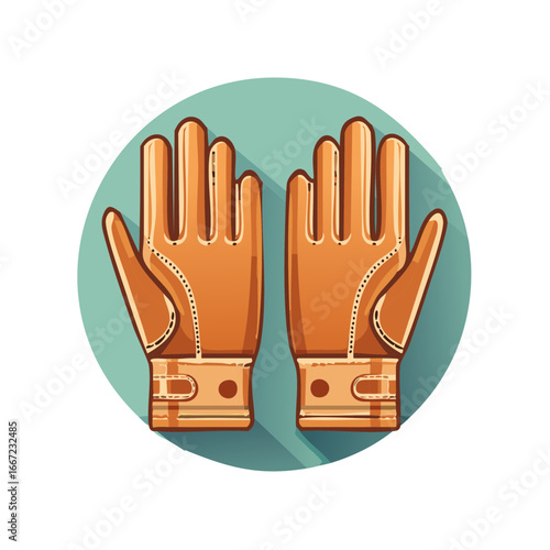 Illustration of a pair of leather gloves in a retro style with a turquoise background
