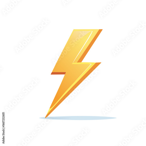 Three dimensional yellow lightning bolt icon with a glossy finish. A dynamic symbol for electricity, energy, and power.