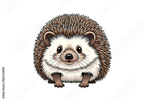 A charming illustration of a hedgehog, featuring detailed spikes and a friendly expression against a striking black backdrop.