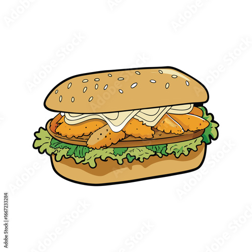 Delicious chicken schnitzel sandwich with creamy coleslaw on a fresh white bun