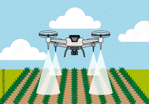Dron fumigando campos de cultivo de agricultores 