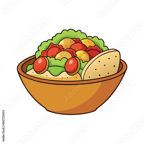 Delicious chicken taco bowl with fresh toppings and zesty salsa vector illustration