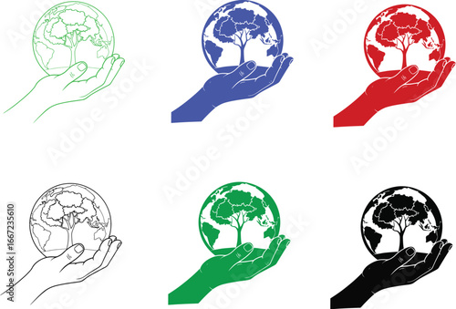 Save environment concept earth globe tree and butterfly art