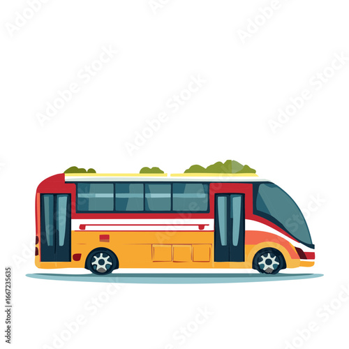 Modern commuter bus with green rooftop garden illustration