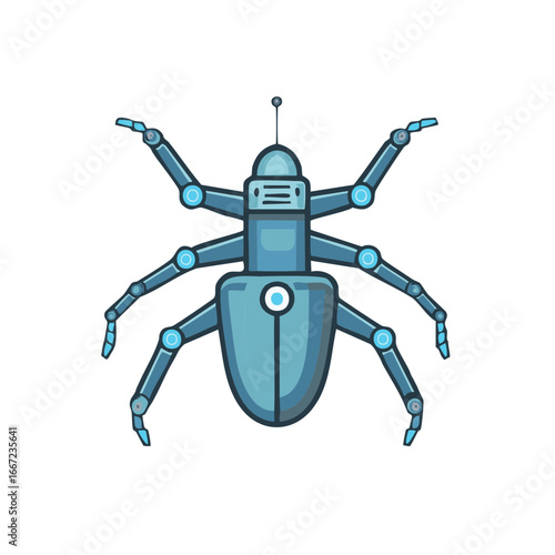 Futuristic Mechanical Insect Robotic Creature with Articulated Limbs and Blue Accents