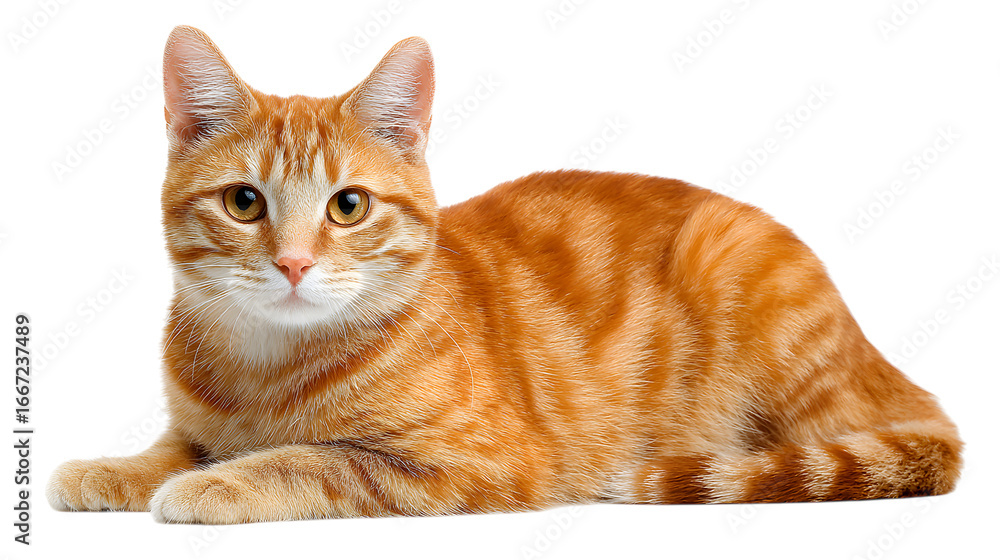 Obraz premium Adorable Orange Tabby Cat Lying Down with White Background