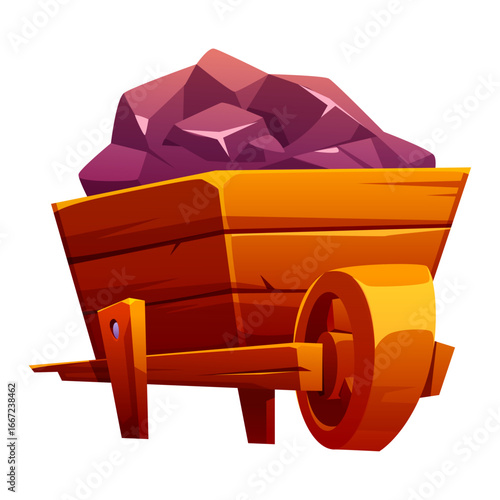 Wooden Wheelbarrow Filled with Purple Stones