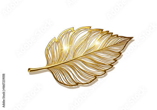 Ornate golden leaf design on a black background, showcasing intricate veins and a luxurious, elegant feel.