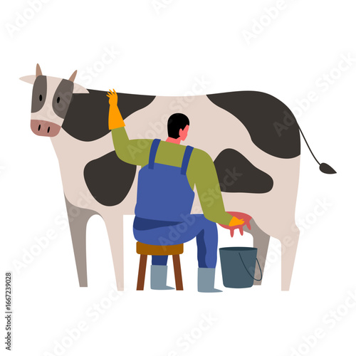 Farmer Milking Cow A Rural Life Illustration