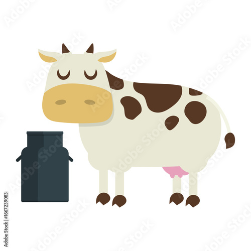 Cartoon Cow and Milk Can Illustration for Dairy Farm Products
