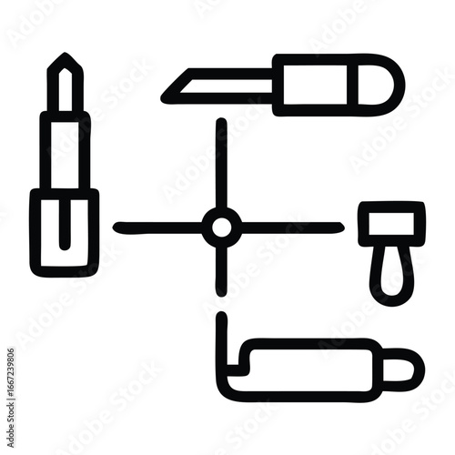 Vector illustration of a set of black and white metal repair tools, including a saw, wrench, and clamp, on a white background