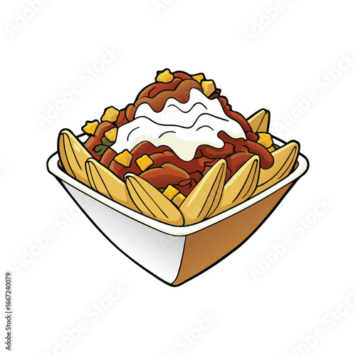 Delicious loaded nacho fries with beef cheese and sour cream advertisement banner design