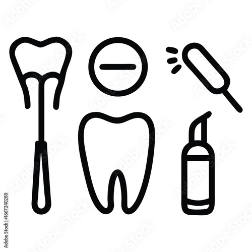 Vector dental icons set for healthy teeth and medical care illustration