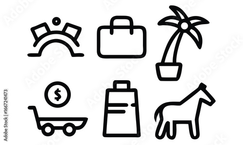 A diverse vector set of shopping icons including bags, carts, and gift boxes for business and e-commerce design