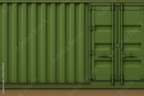 massive green cargo container fills the frame with gritty realism and textured 