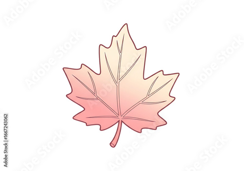 A stylized, gradient-colored maple leaf design, set against a solid black background, highlights delicate lines and a soft, rosy-pink hue, transitioning to a pale cream color.
