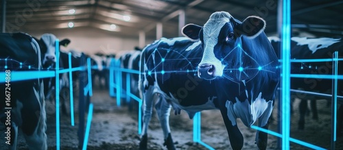 Smart farming concept, digital technology and data driven agriculture to enhance cow health and productivity in modern dairy farm
