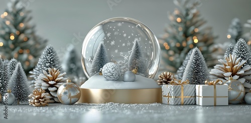 Winter Wonderland in a Snow Globe With Festive Decorations and Gifts.