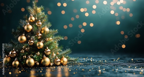 Elegant Christmas Tree Adorned With Golden Ornaments and Twinkling Lights in ...