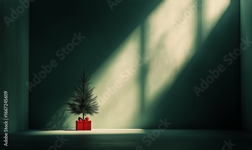 Christmas Tree With Gifts Illuminated by Sunlight in a Cozy Indoor Setting Du...